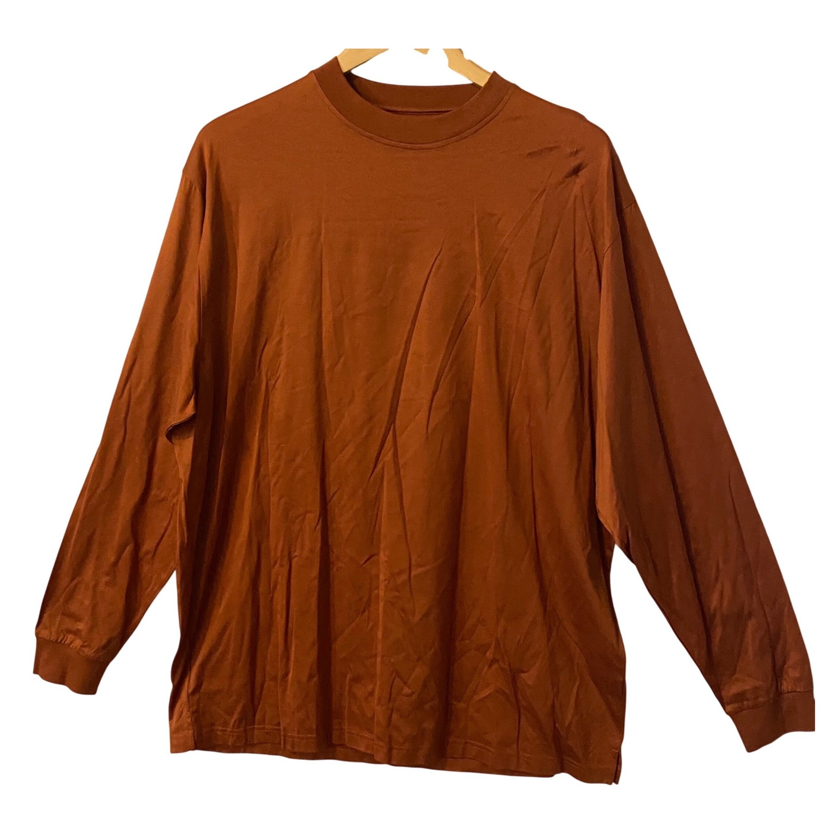 Bugatchi Uomo Mens Xl Burnt Orange 80s Triple Mercerized Cotton Long Sleeve Tee